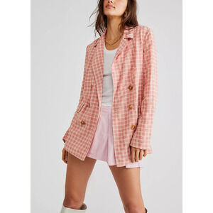 Free People 'Olivia' Pink Gingham Blazer Size S